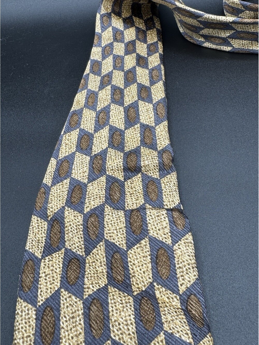 Vintage Clubfellow Long Silk Tie Italy Geometric 64” x 4” Retro